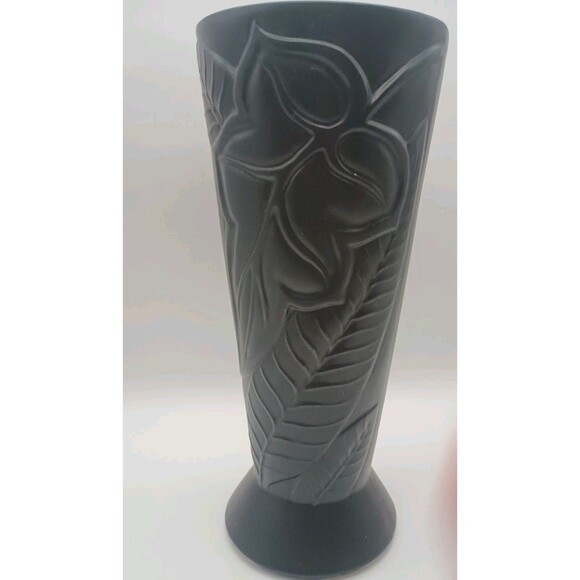 Vintage Hull Art Pottery Vase 292-F Matte Black Tropical Floral Art Deco 12.25"H - Picture 3 of 7
